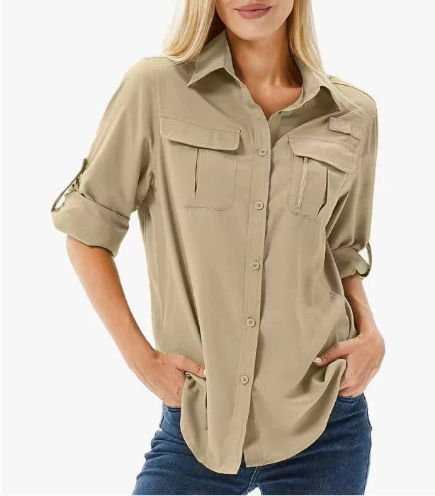 Sofie | Dames Outdoor Shirt Lange Mouw Zandbeige