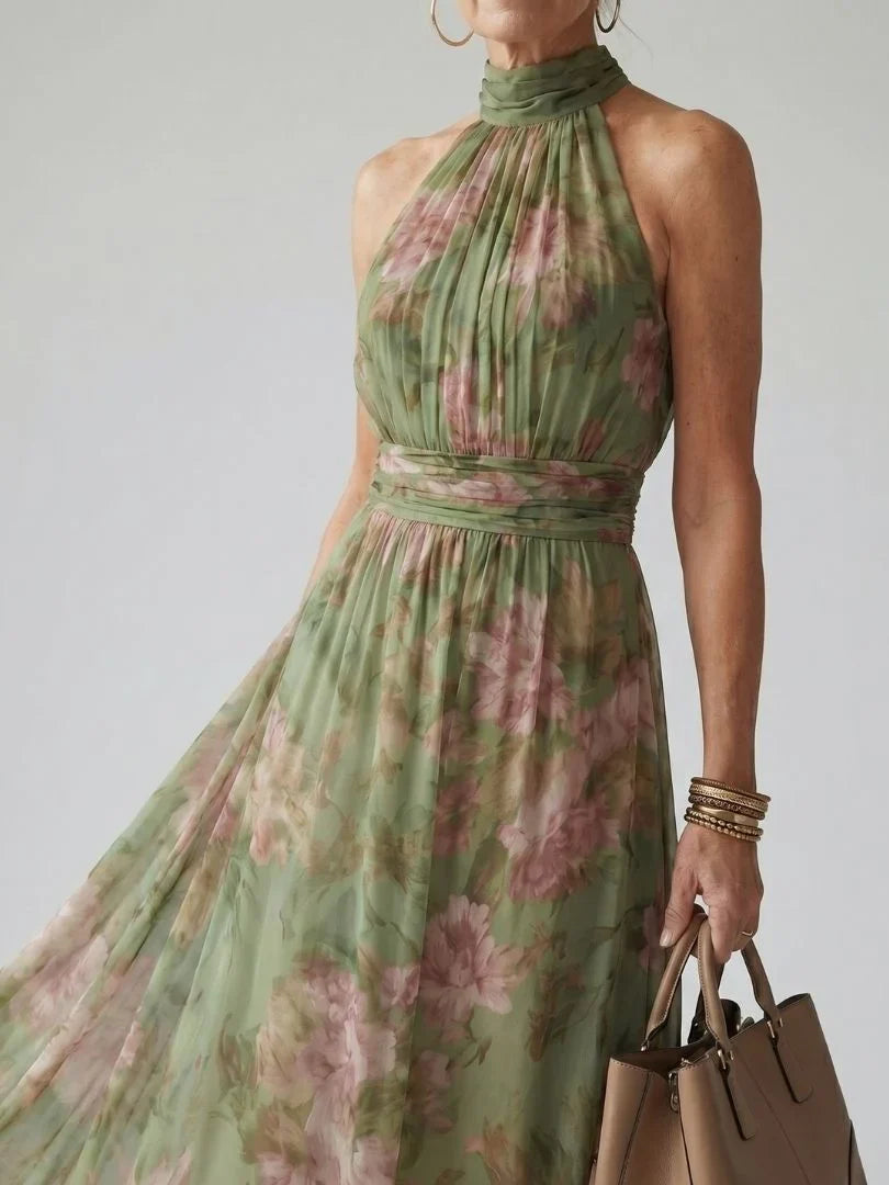 Sofie | Halter Midi Jurk Geplooid Lijfje