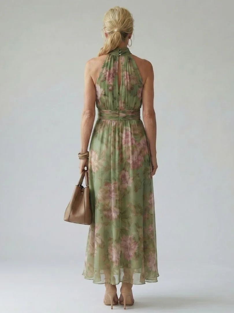 Sofie | Halter Midi Jurk Geplooid Lijfje