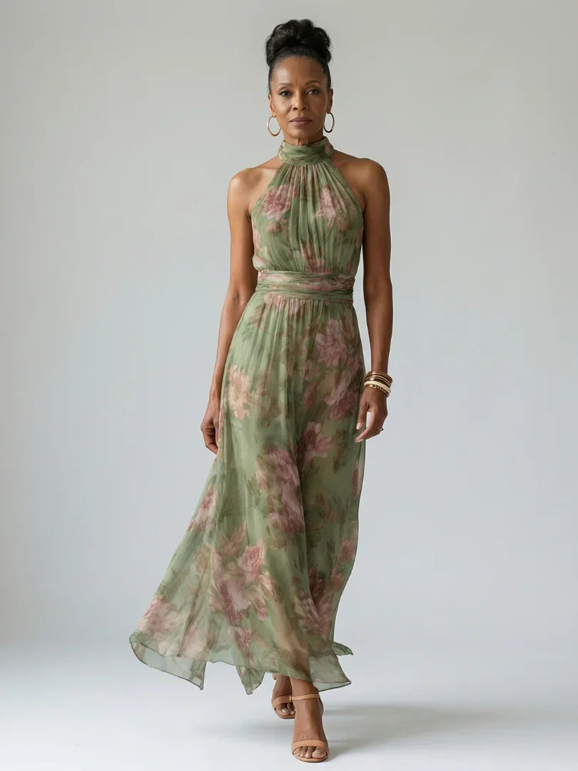 Sofie | Halter Midi Jurk Geplooid Lijfje
