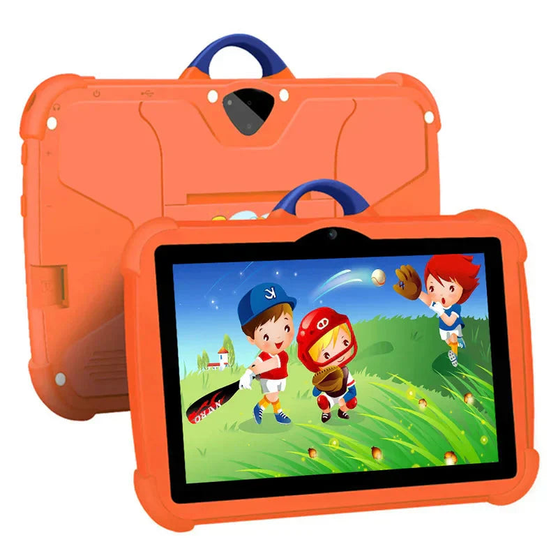 Kindertablet 7 inch met Android besturingssysteem toont kleurrijke educatieve apps en leerzame spelletjes op het scherm