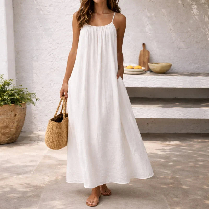 Sofie | Maxi Zomerjurk Met Spaghettibandjes Wit