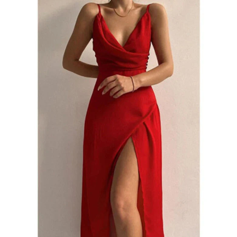 Sofie | Satijnen Maxi Jurk met Split Rood