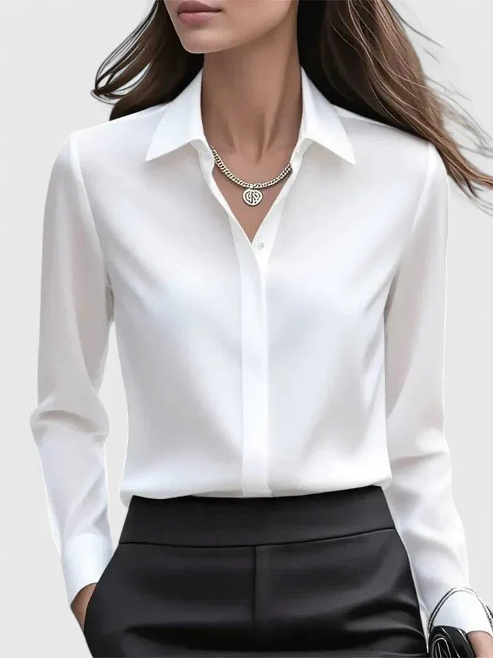 Sophie | Dames Elegante Satijnen Blouse Verborgen Knoopsluiting Wit