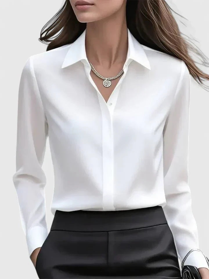 Sophie | Dames Elegante Satijnen Blouse Verborgen Knoopsluiting Wit