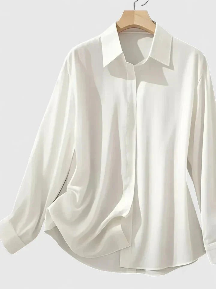 Sophie | Dames Elegante Satijnen Blouse Verborgen Knoopsluiting
