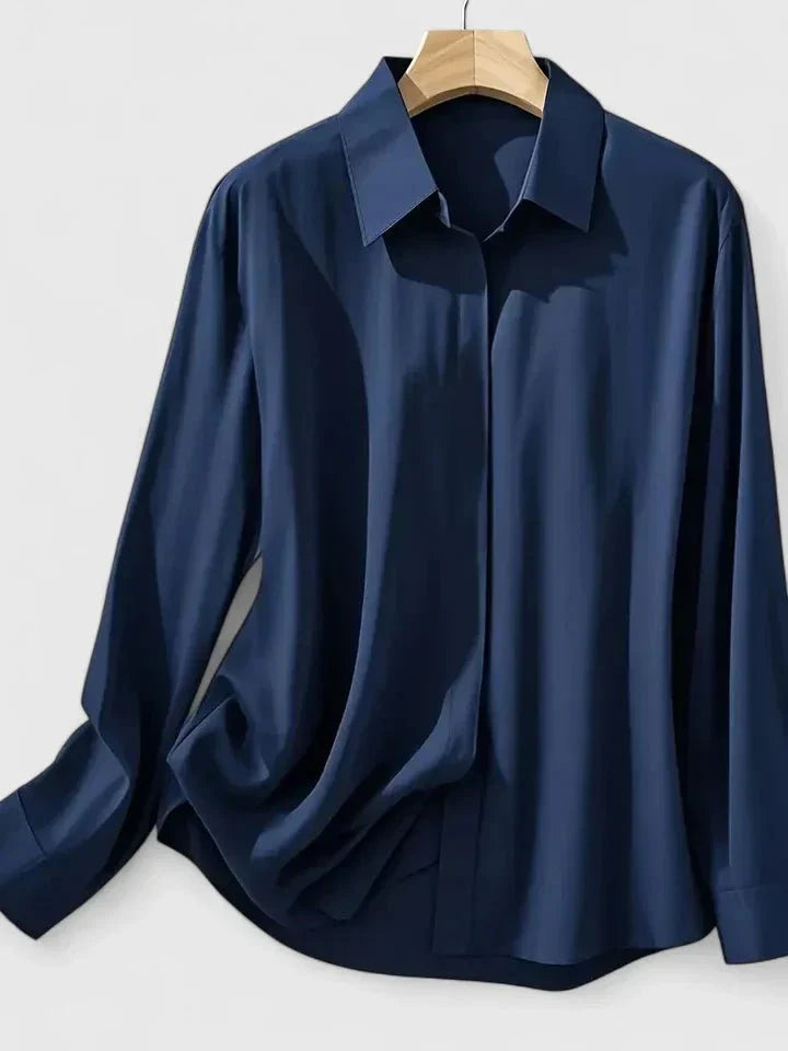 Sophie | Dames Elegante Satijnen Blouse Verborgen Knoopsluiting