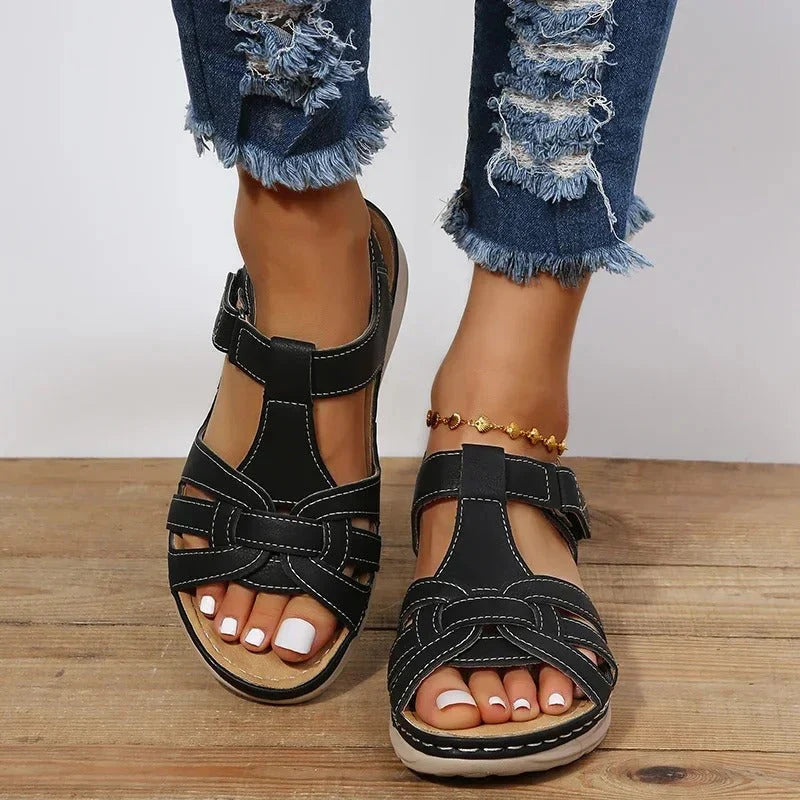 Dames leren sandalen in verschillende kleuren met flexibele zool