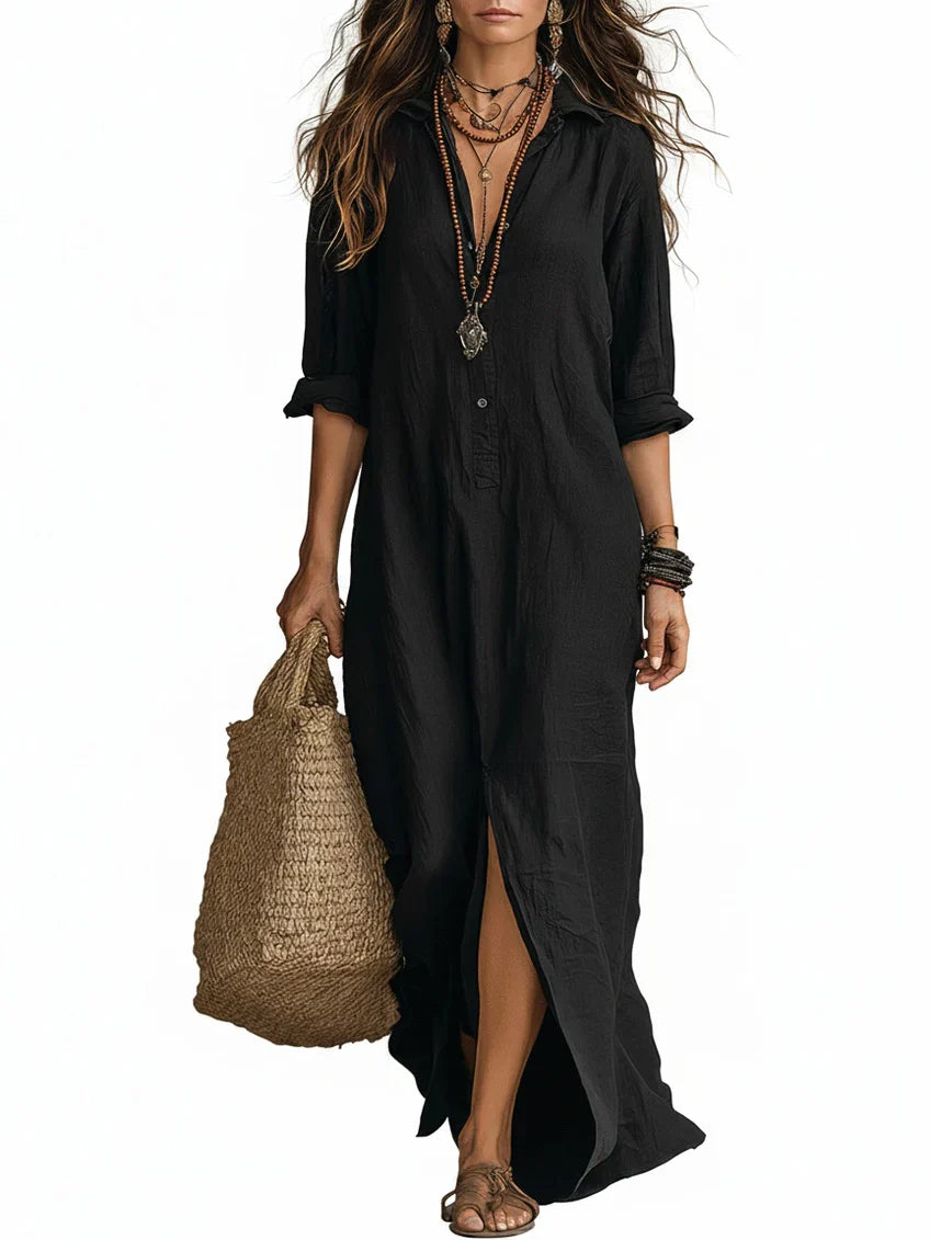 Sophie | Dames Maxi Jurk met Overhemdkraag