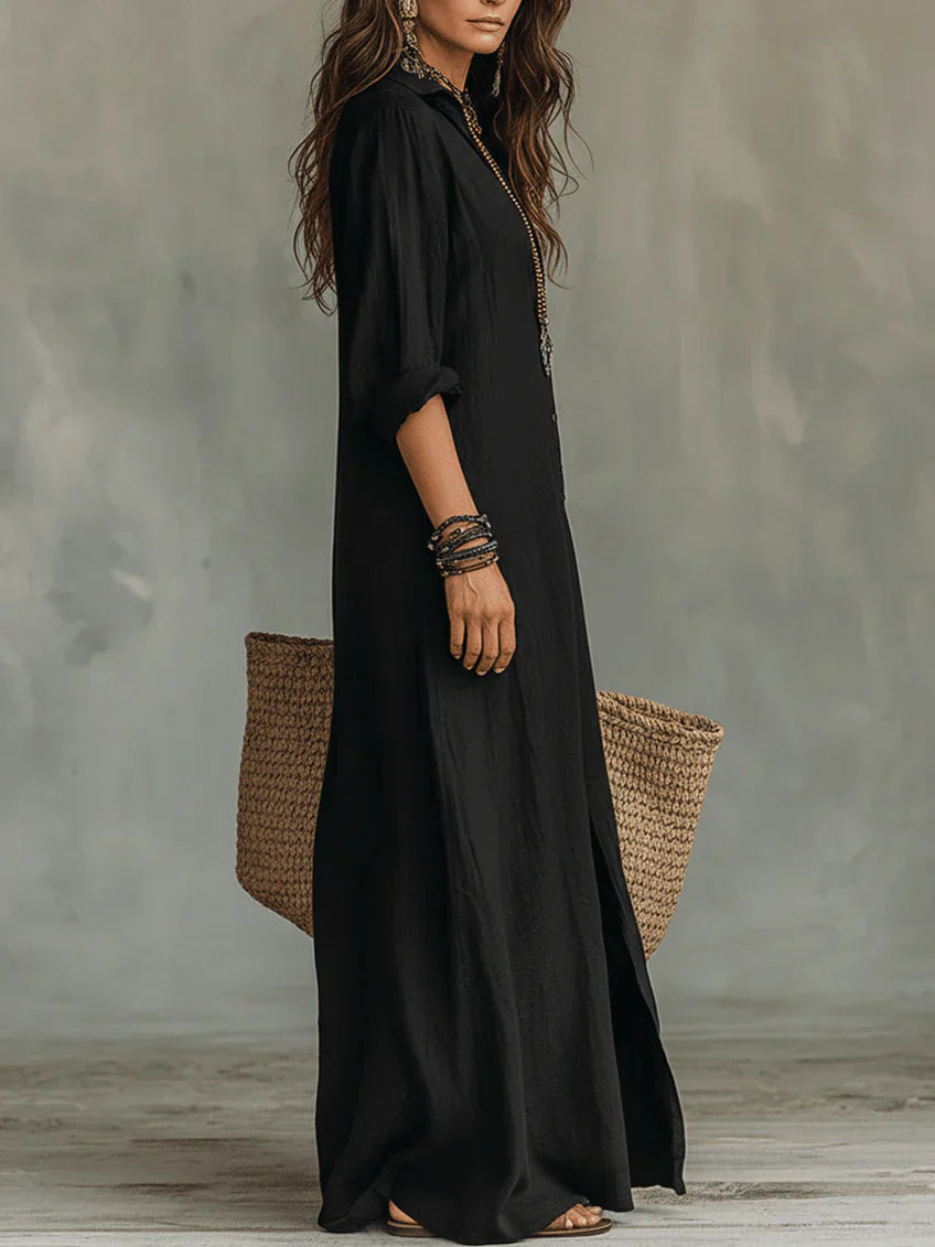 Sophie | Dames Maxi Jurk met Overhemdkraag