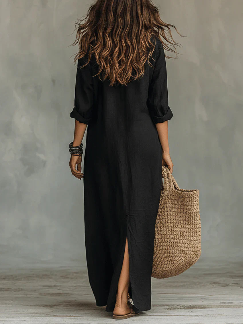 Sophie | Dames Maxi Jurk met Overhemdkraag