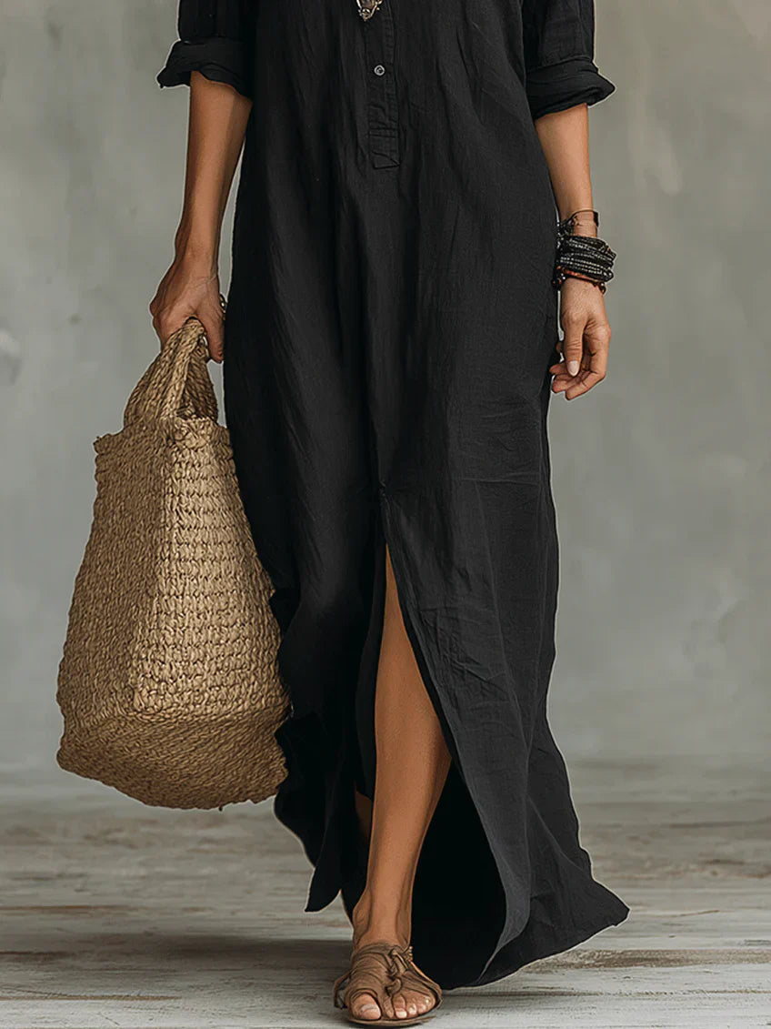 Sophie | Dames Maxi Jurk met Overhemdkraag