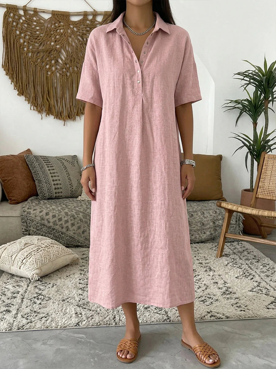 Dames polo jurk in roze met korte mouwen en midi-lengte voor casual zomerse looks