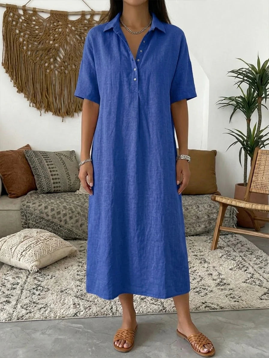 Achterkant van casual polo jurk met rechte snit en midi-lengte voor dames