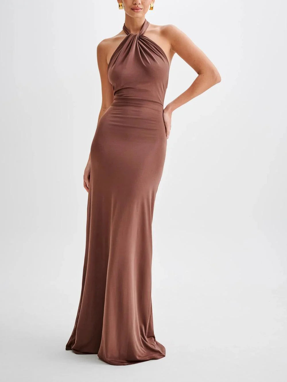 Suze | Halter Maxi Jurk Bruin