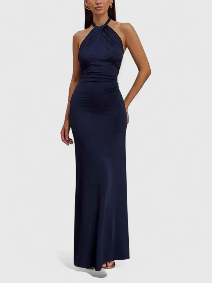 Suze | Halter Maxi Jurk Marineblauw
