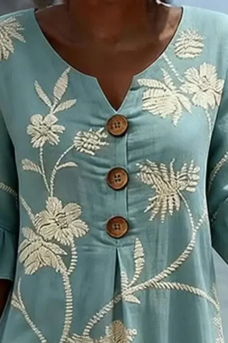 Tess | Midi Jurk met Geborduurde Bloemen