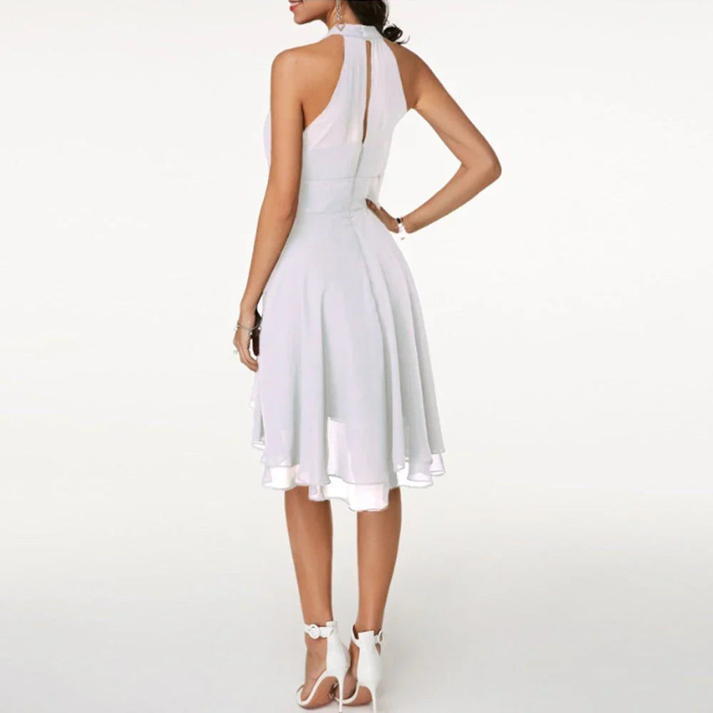 Tessa | Halter Midi Jurk met Gelaagde Zoom