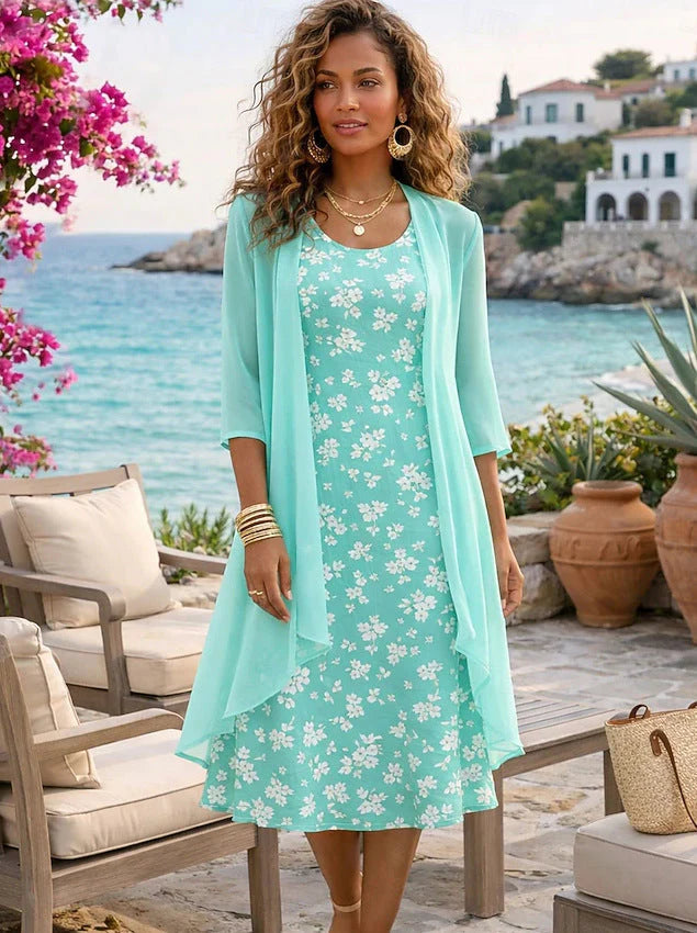 Dames zomer jurk set met lichte chiffon stof en natuurlijke vloeiende pasvorm