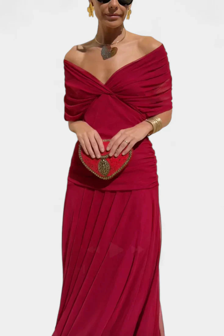 Yara | Dames Maxi Jurk met Off-shoulder V-hals