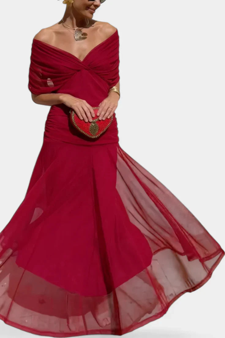 Yara | Dames Maxi Jurk met Off-shoulder V-hals