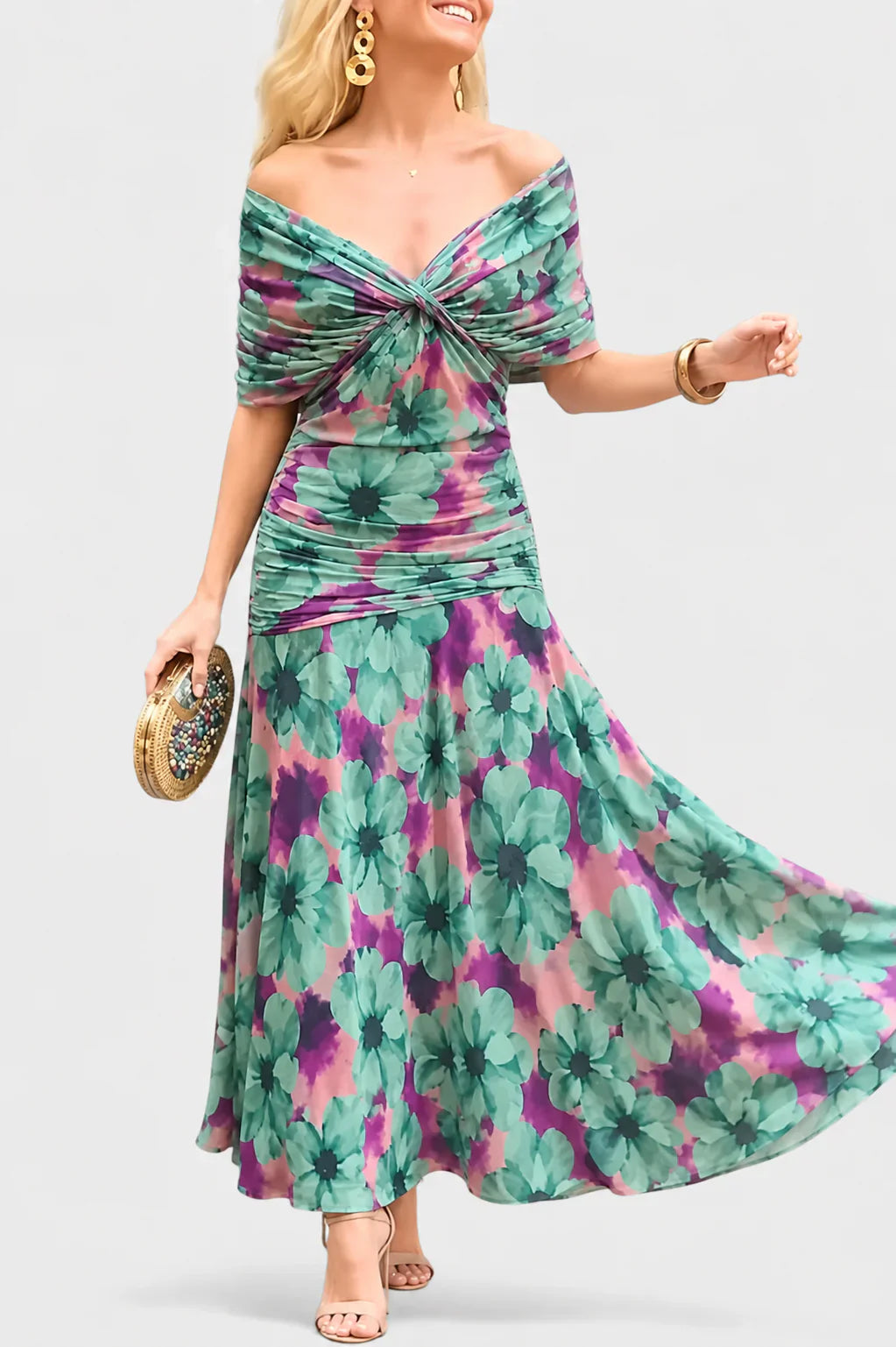 Yara | Dames Maxi Jurk met Off-shoulder V-hals