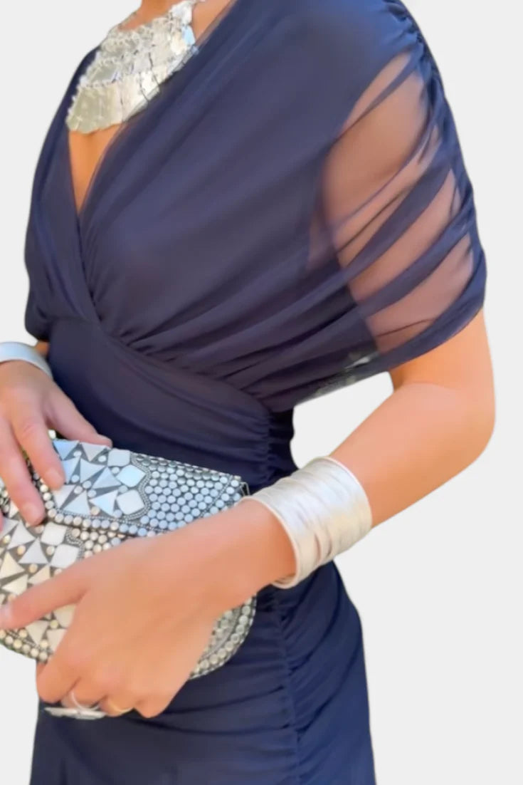 Yara | Dames Maxi Jurk met Off-shoulder V-hals Blauw