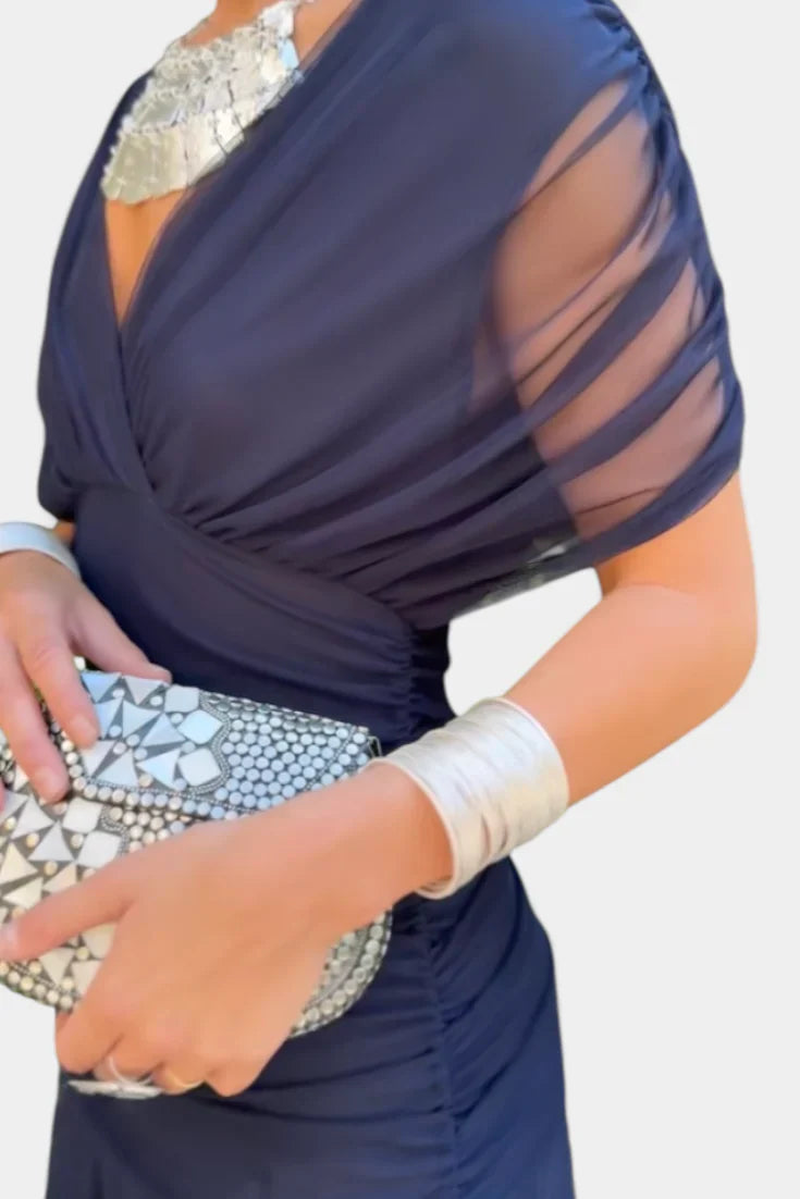 Yara | Dames Maxi Jurk met Off-shoulder V-hals Blauw