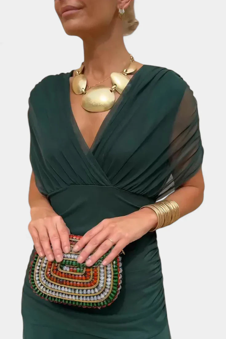 Yara | Dames Maxi Jurk met Off-shoulder V-hals Groen