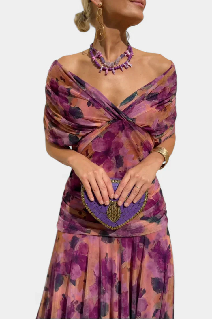 Yara | Dames Maxi Jurk met Off-shoulder V-hals