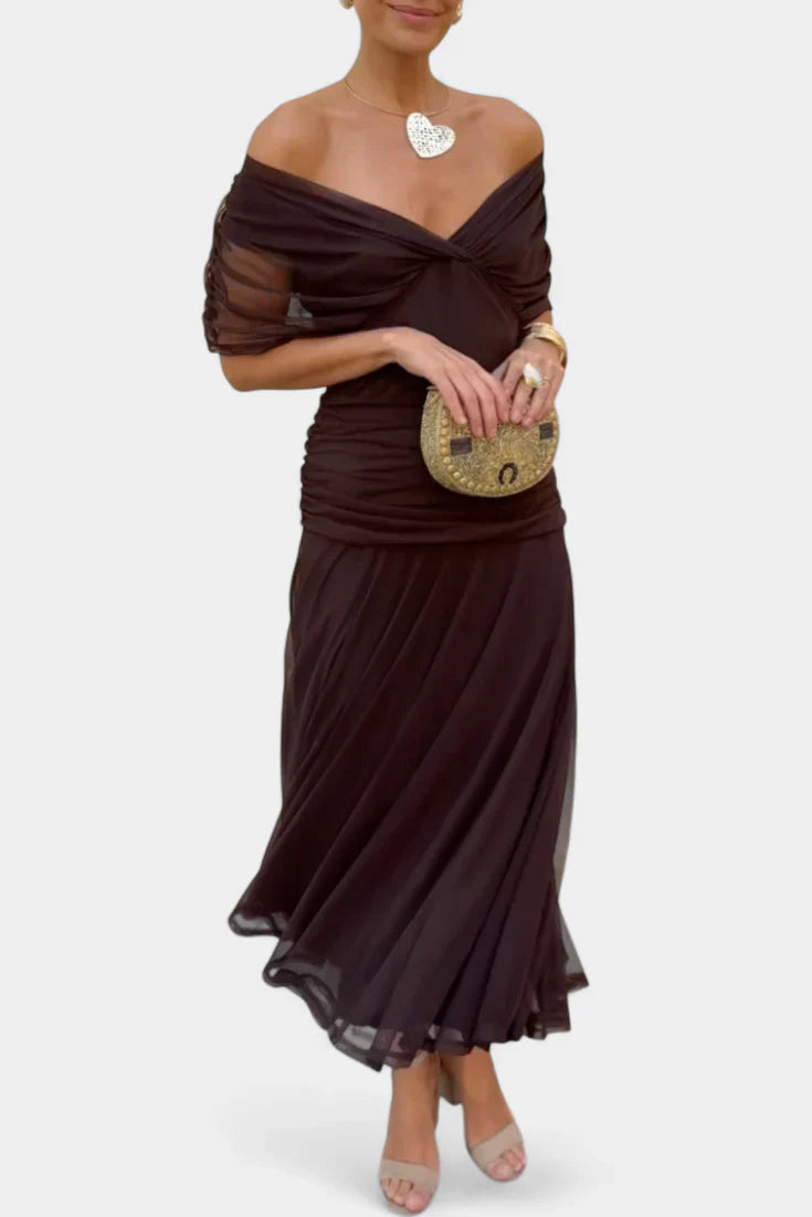 Yara | Dames Maxi Jurk met Off-shoulder V-hals