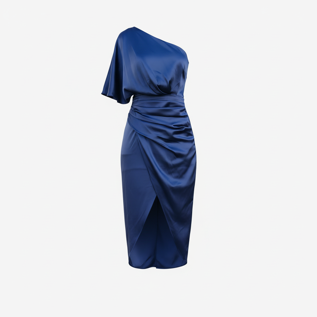 Della | Dames Satijnen One Shoulder Midi Jurk