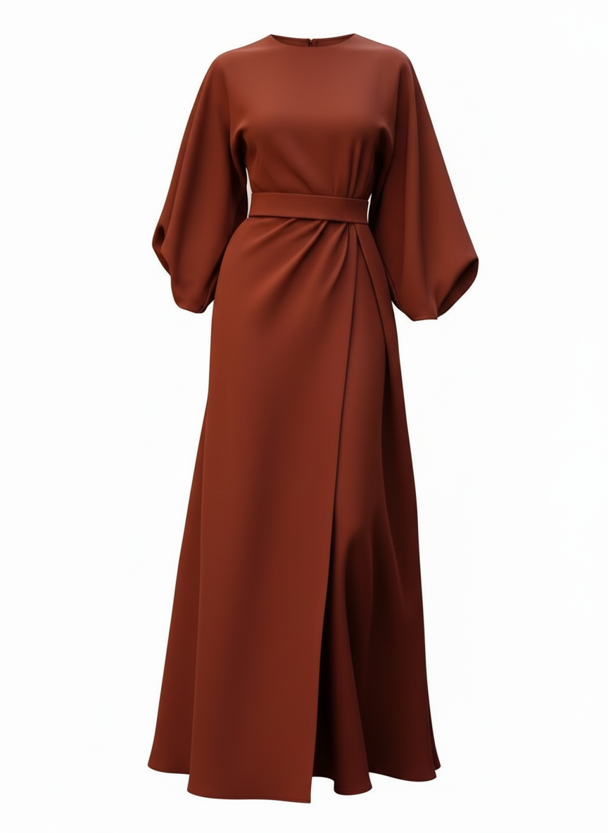 Diana | Dames Midi Jurk Lantaarnmouw Getailleerde Riem