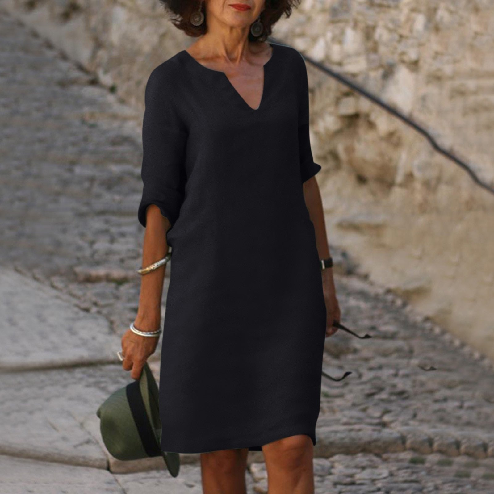Divella | Dames Split Hals Halve Mouw Elegant Midi Jurk