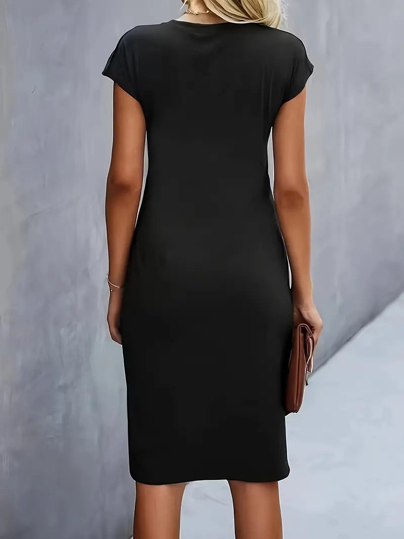 Drisella | Dames Ronde Hals Geplooide Elegant Midi Jurk