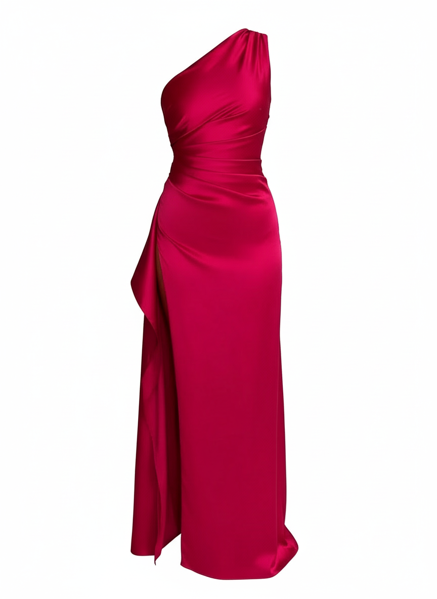 Eva | Dames Satijnen Maxi Jurk One Shoulder Split