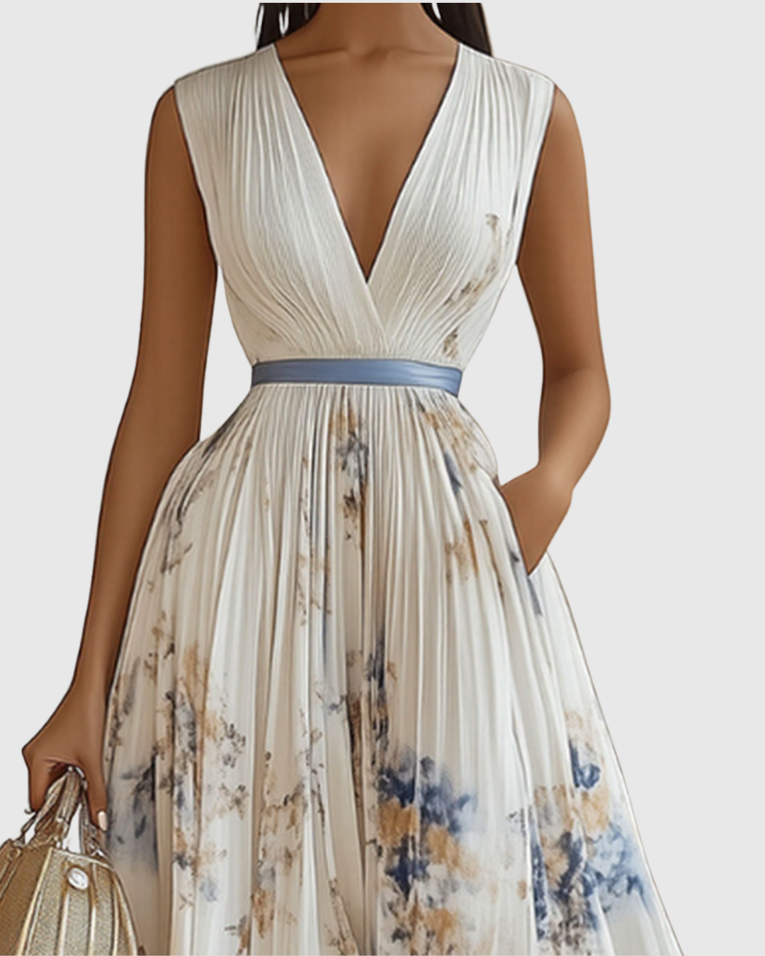 Florelle | Dames Geplooide Midi Jurk Bloemenprint V-Hals