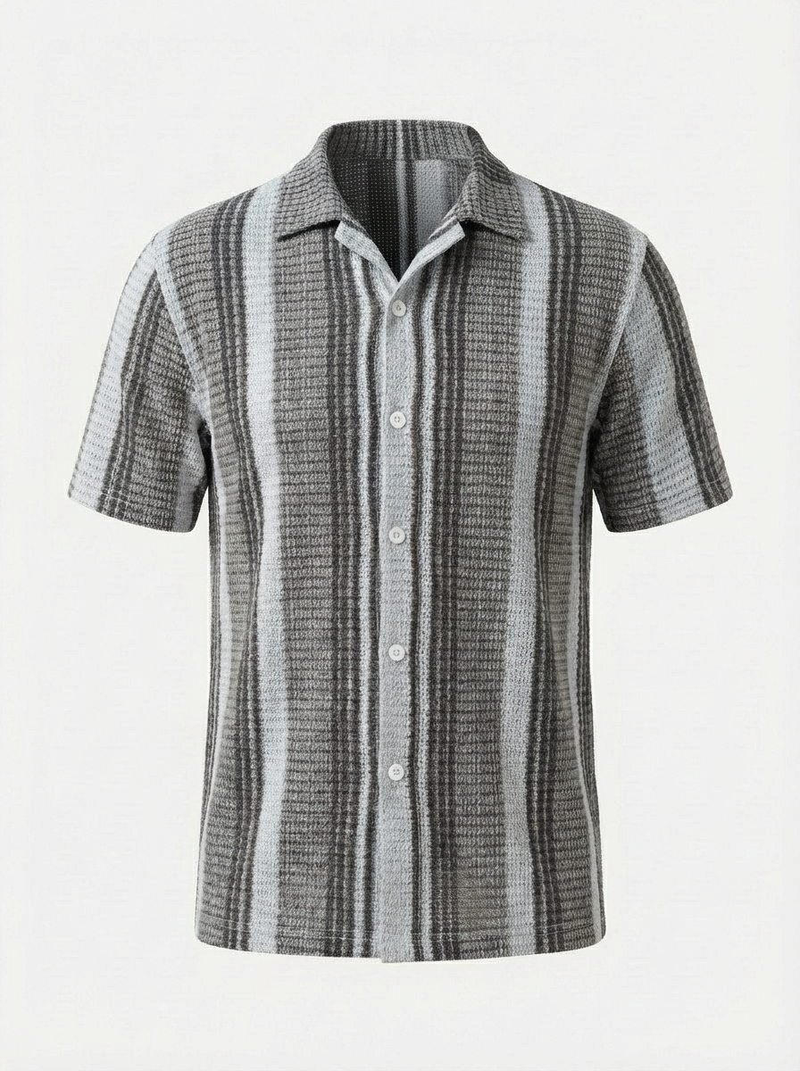 Geren | Gestreept Lichtgewicht Overhemd Korte Mouw