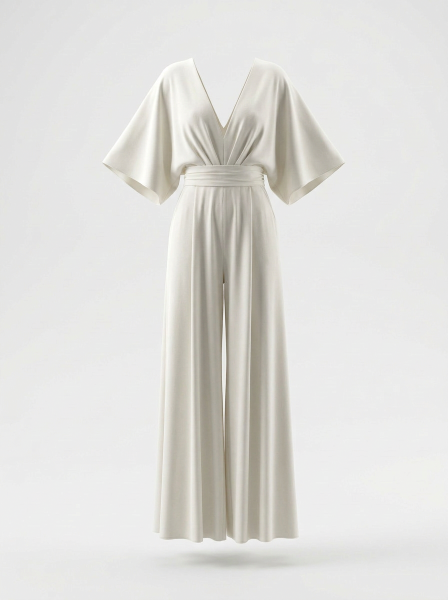 Jumpova | Dames Wijde Pijp Jumpsuit V-Hals Vlindermouw Gegord