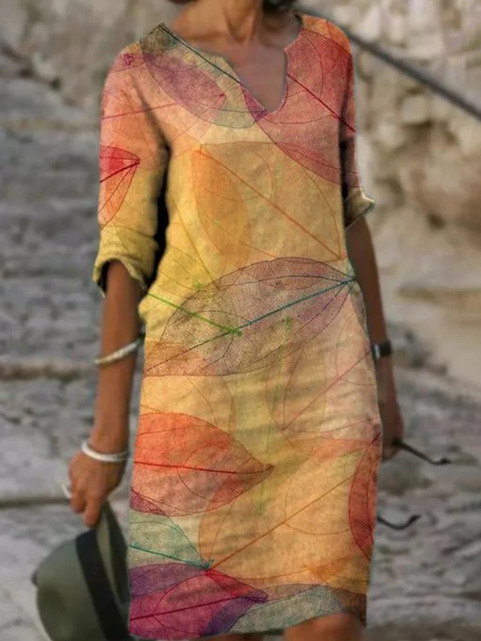 Loavena | Dames V-Hals Halve Mouw Elegant Midi Jurk