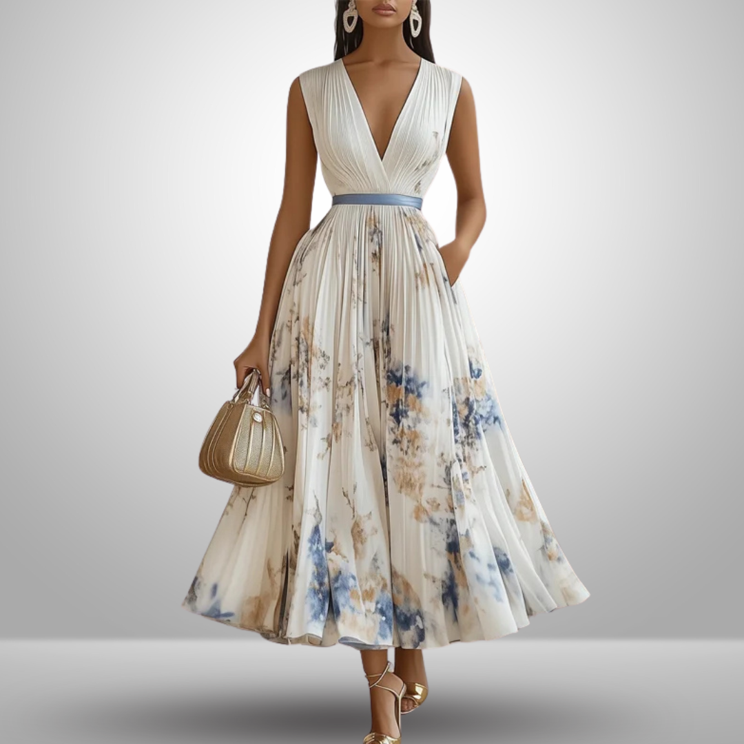 Marenza | Dames Maxi Jurk V-Hals Geplooid Bloemenprint
