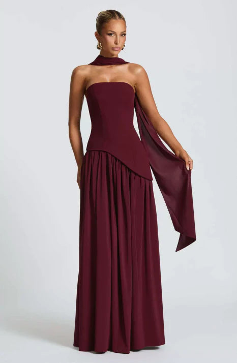 Mariska | Dames Maxi Jurk Strapless Korset Lijfje Sjaal