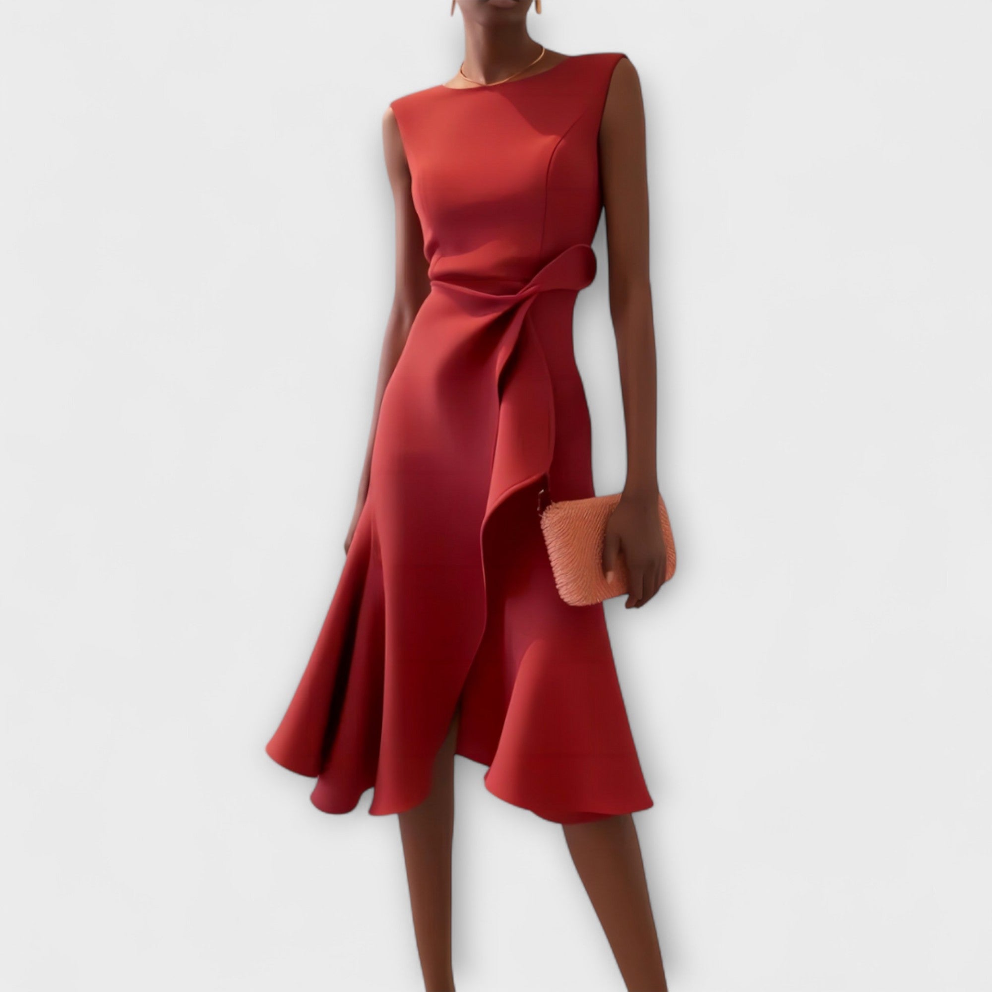 Mireille | Dames Midi Jurk Mouwloos Ruche Zoom Strikceintuur