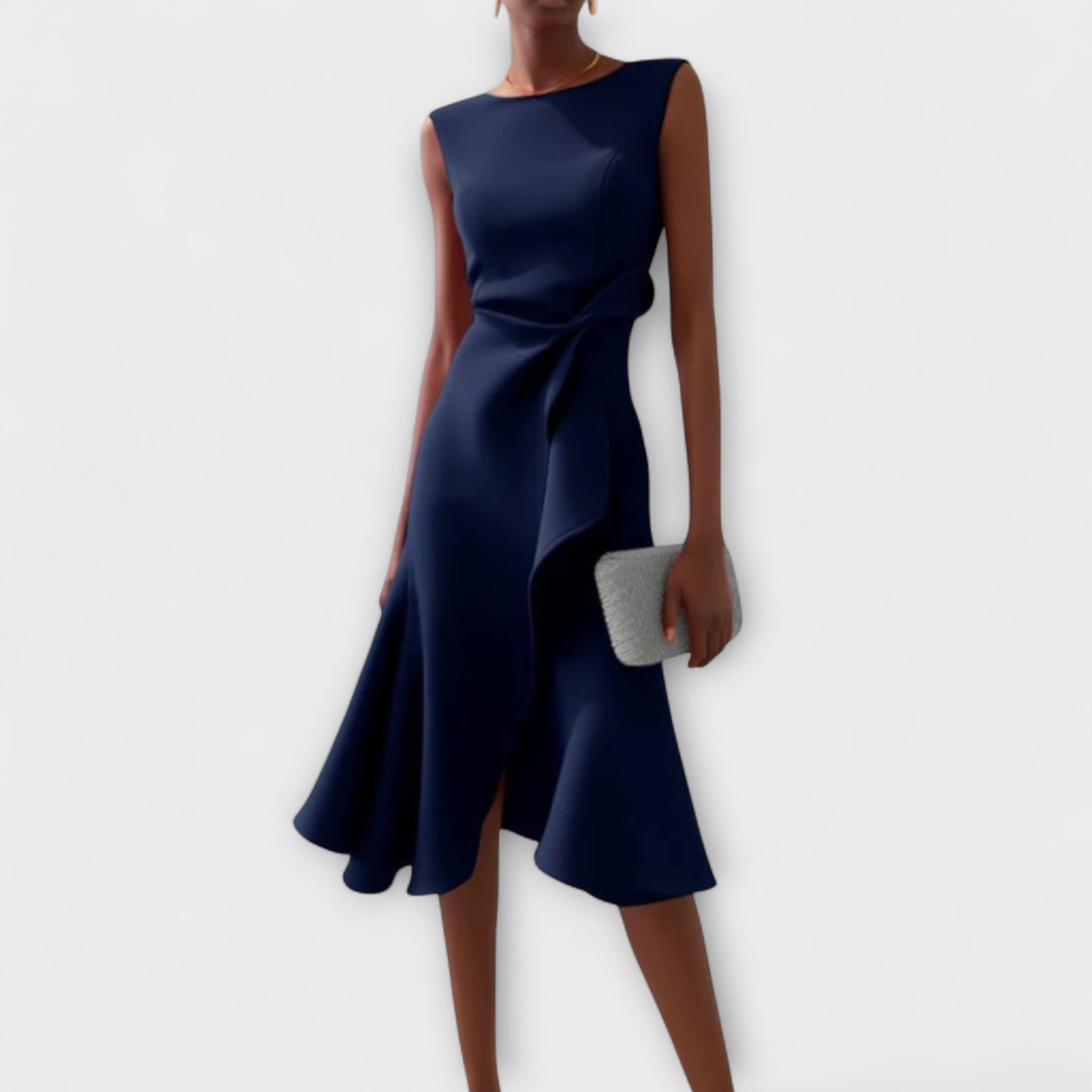 Mireille | Dames Midi Jurk Mouwloos Ruche Zoom Strikceintuur