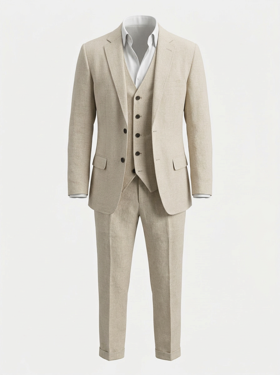 Pakven | Heren Driedelig Pak Slim Fit Linnen Inkeping Revers