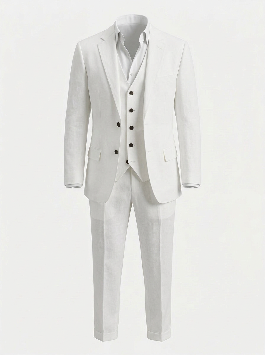 Pakven | Heren Driedelig Pak Slim Fit Linnen Inkeping Revers 8