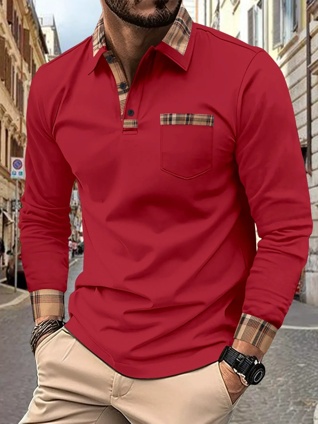 Pola | Heren Poloshirt Lange Mouwen Ruitaccenten 3