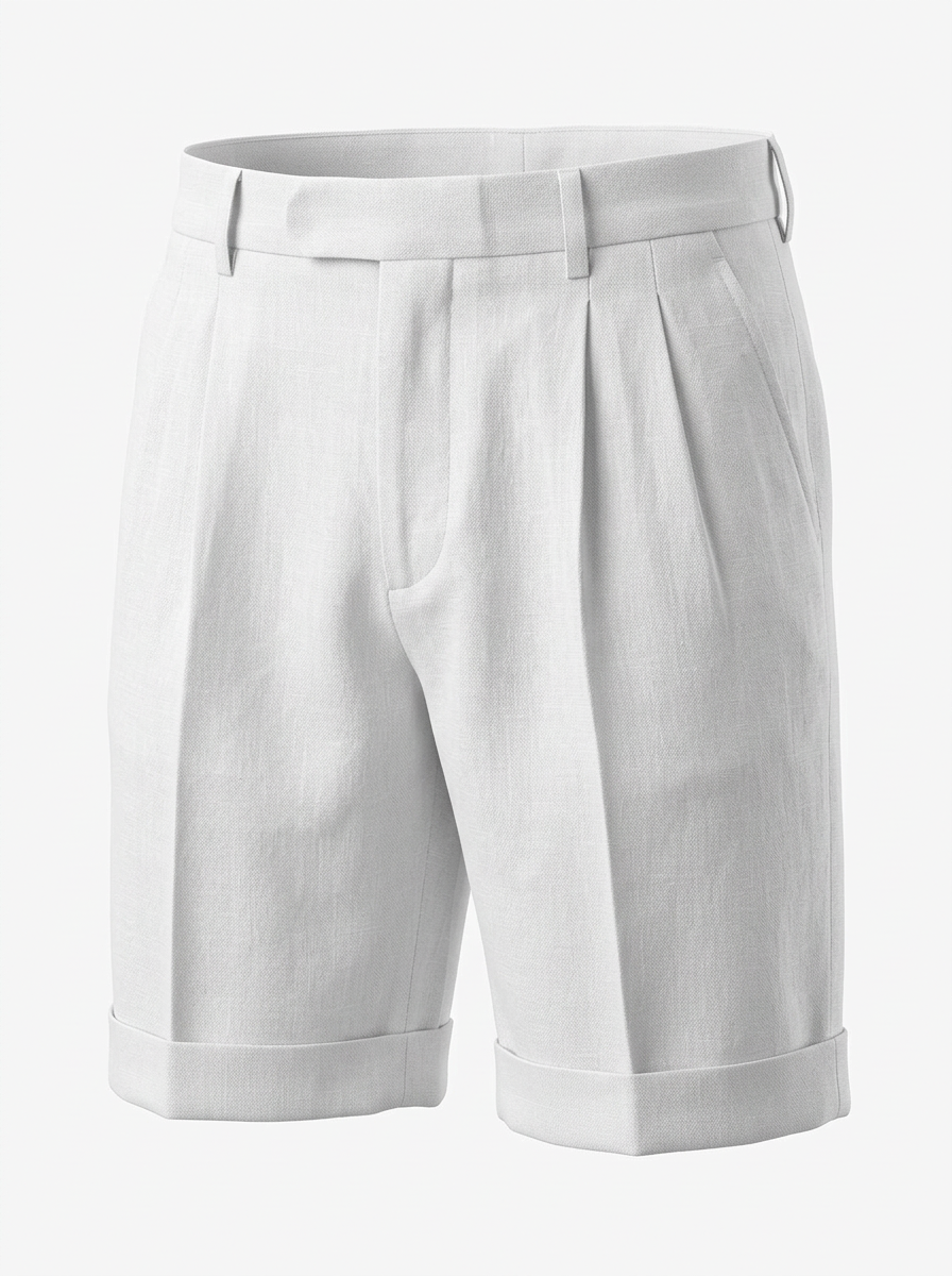 Shoven | Heren Linnen Broek Shorts Geplooide Omgeslagen Zoom Riem