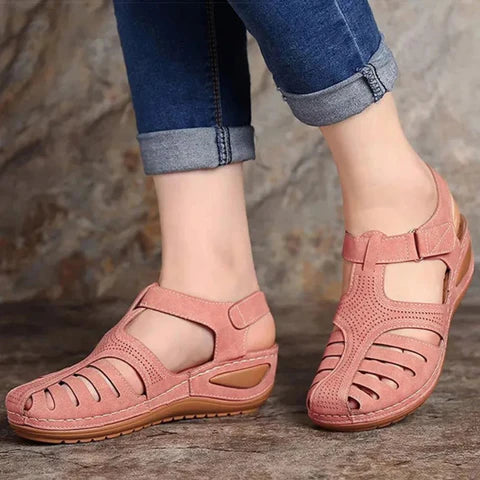 Aline | Dames Enkelband Comfortabele Sleehak Sandalen Roze