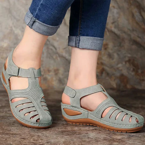 Aline | Dames Enkelband Comfortabele Sleehak Sandalen Grijs